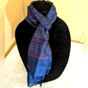 Blue Scarf with Red multicolored Pattern